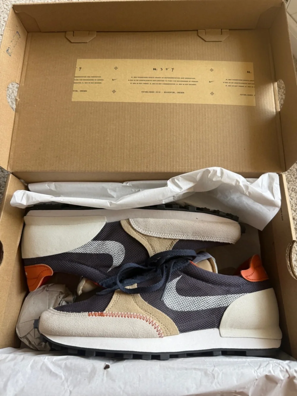 Nike Daybreak-Type Sneakers in Navy, Cream and Orange - Picture 5 of 10